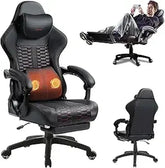 Gaming Chair Big and Tall with Dual-Point Massager Lumbar Support, Video Game Chairs for Adults with Footrest, Ergonomic Comput